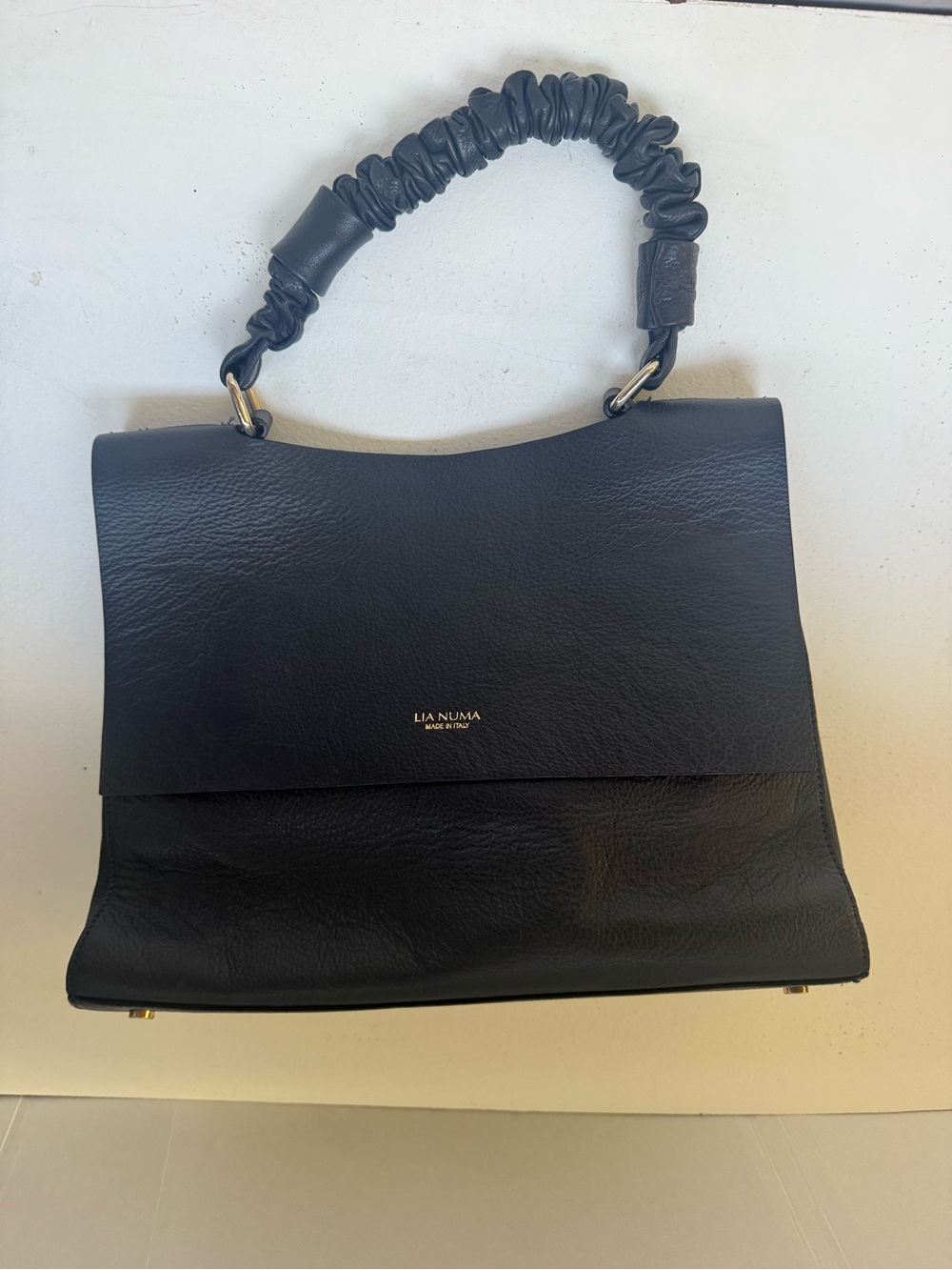 LIA NUMA Italian Leather Satchel shoulder bag navy
